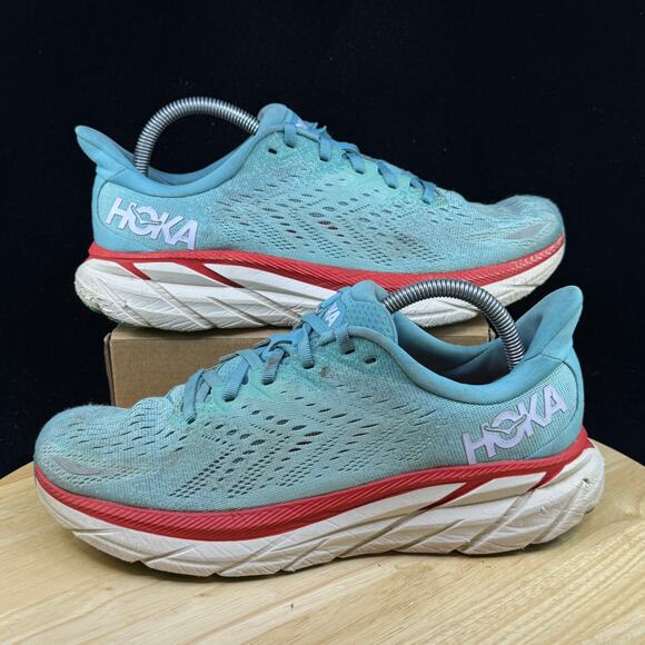 Hoka One One Clifton 8 Womens Shoes Sneakers Size 9B Blue 1119394 AEBL Running - Picture 1 of 10